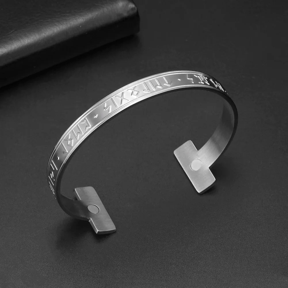 Teamer Stainless Steel Nordic Viking Runes Bangle Men Women Wicca Amulet Vintage Tree of Life Cuff Bracelet Jewelry Couple Gifts