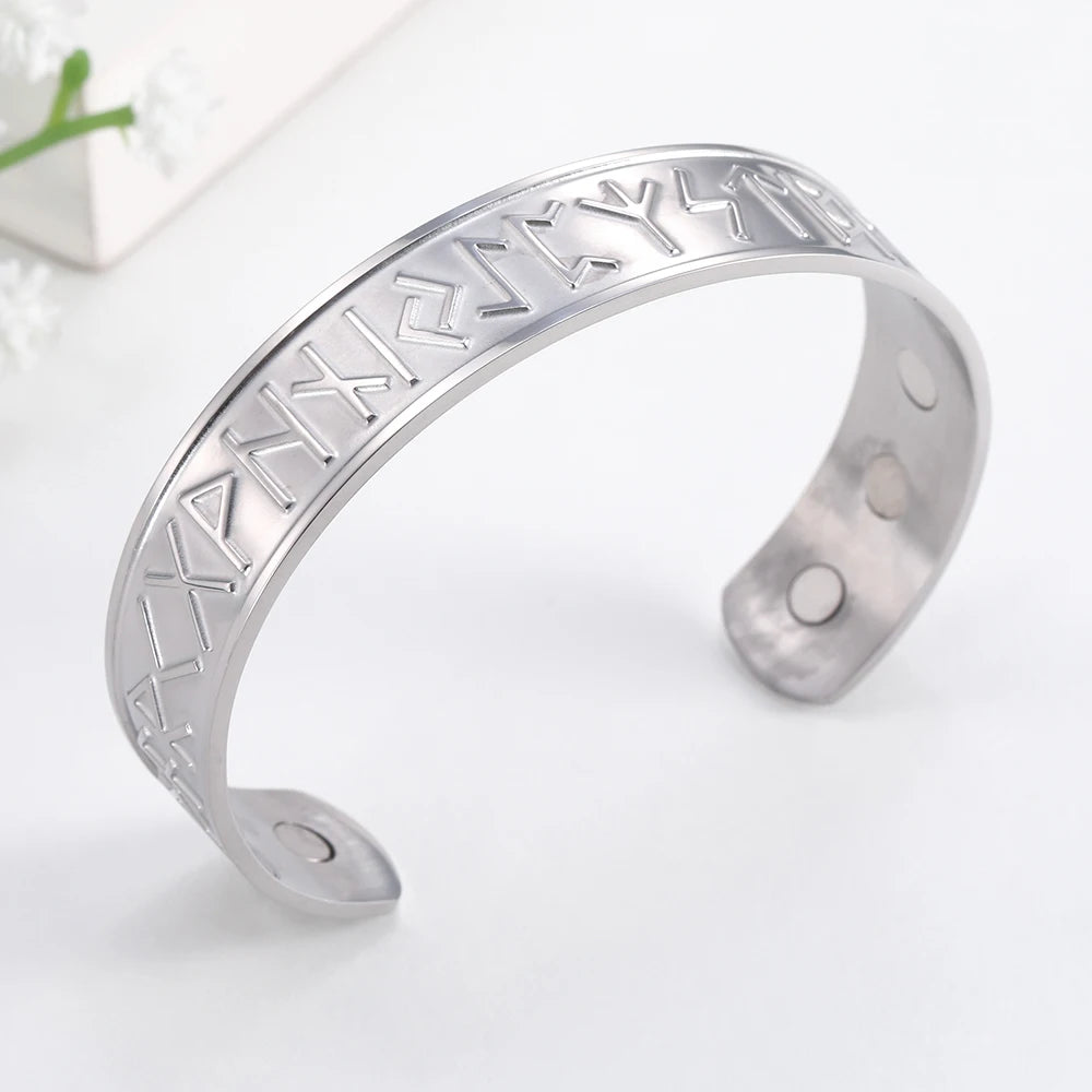 Teamer Stainless Steel Nordic Viking Runes Bangle Men Women Wicca Amulet Vintage Tree of Life Cuff Bracelet Jewelry Couple Gifts