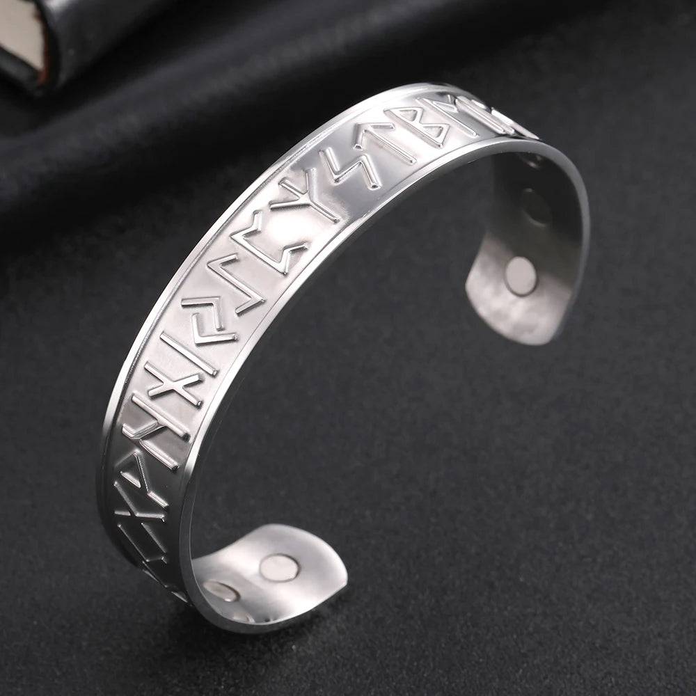 Teamer Stainless Steel Nordic Viking Runes Bangle Men Women Wicca Amulet Vintage Tree of Life Cuff Bracelet Jewelry Couple Gifts