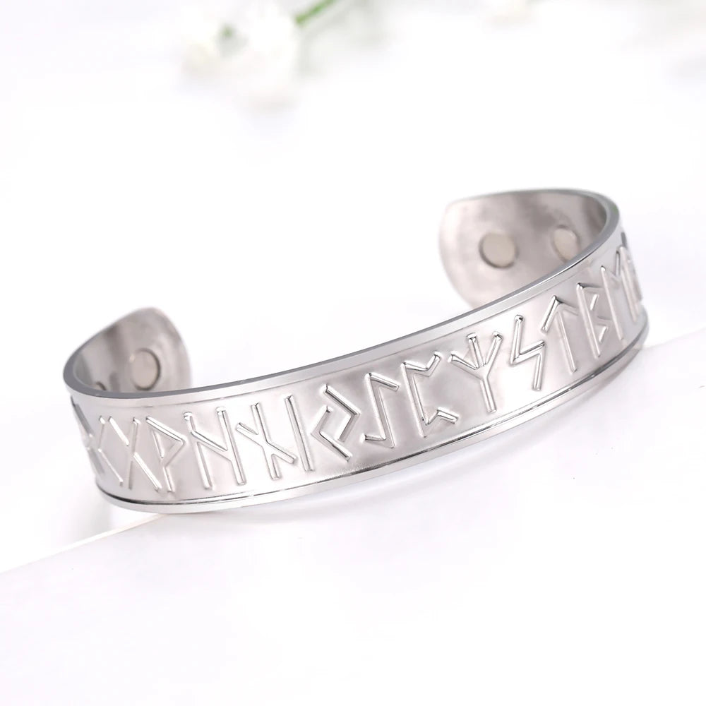 Teamer Stainless Steel Nordic Viking Runes Bangle Men Women Wicca Amulet Vintage Tree of Life Cuff Bracelet Jewelry Couple Gifts