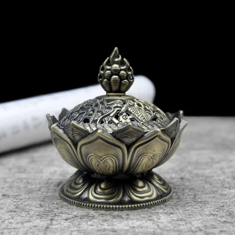 Lotus Flower Brass Mini Metal Incense Burner