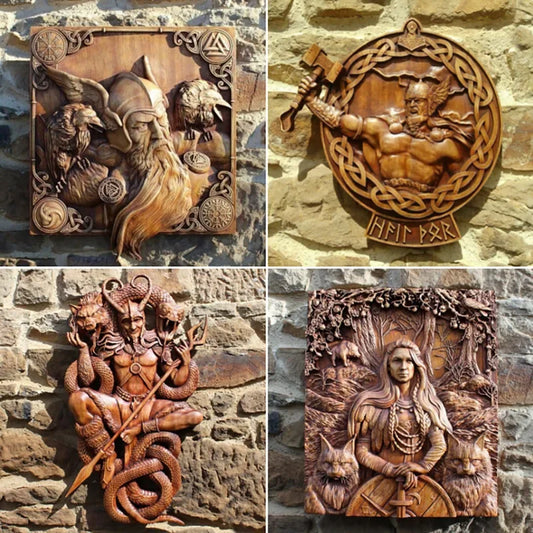 Odin Wall Sculptures Norse Carving  Hanging Decor