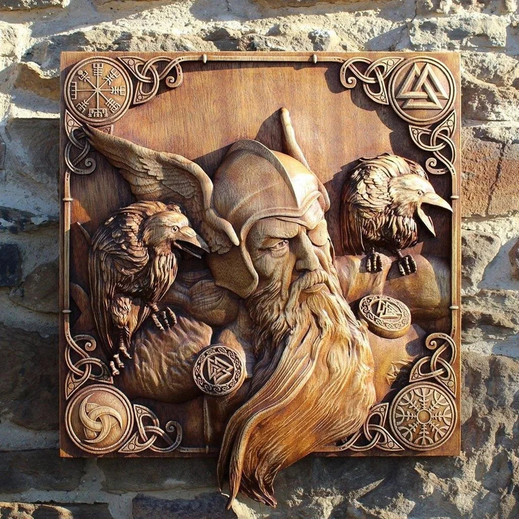 Odin Wall Sculptures Norse Carving  Hanging Decor