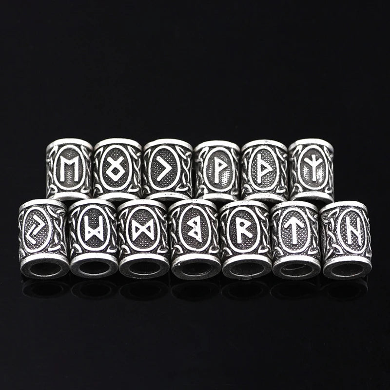 24Pcs/Set Viking Rune Beads Metal Tube Spacer Beads Hair Braid Beard Dreadlock Beads Pendant For DIY Jewelry Making