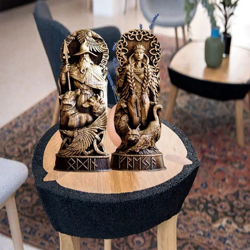 Resin Nordic Odin Statue Decoration Viking God Statue Freya Sol Figurine Nordic Mythology Odin Gods Sculpture Desktop Decoration