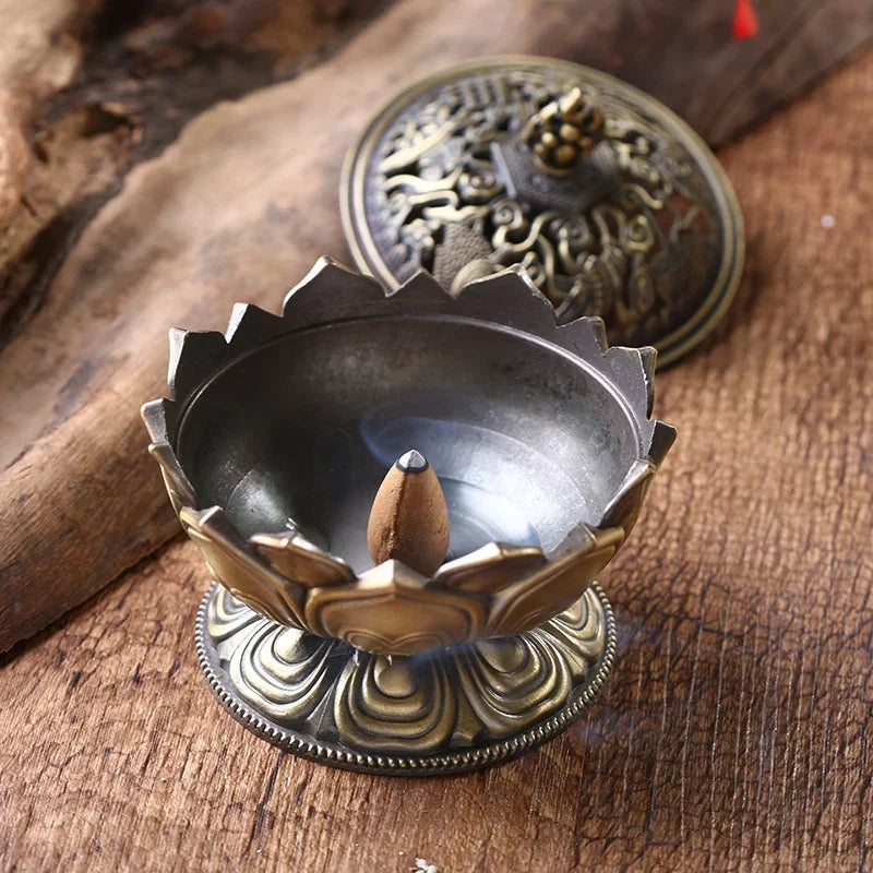 Lotus Flower Brass Mini Metal Incense Burner