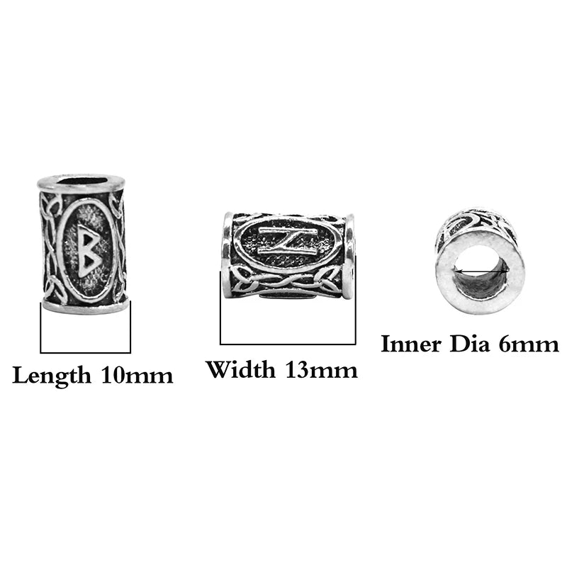 24Pcs/Set Viking Rune Beads Metal Tube Spacer Beads Hair Braid Beard Dreadlock Beads Pendant For DIY Jewelry Making