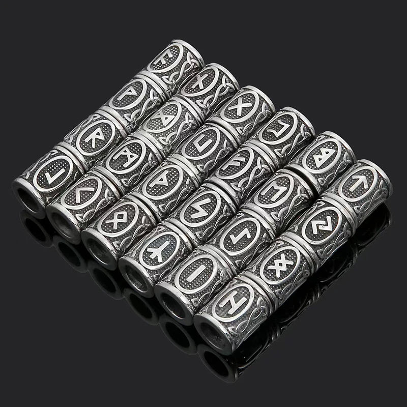 24Pcs/Set Viking Rune Beads Metal Tube Spacer Beads Hair Braid Beard Dreadlock Beads Pendant For DIY Jewelry Making