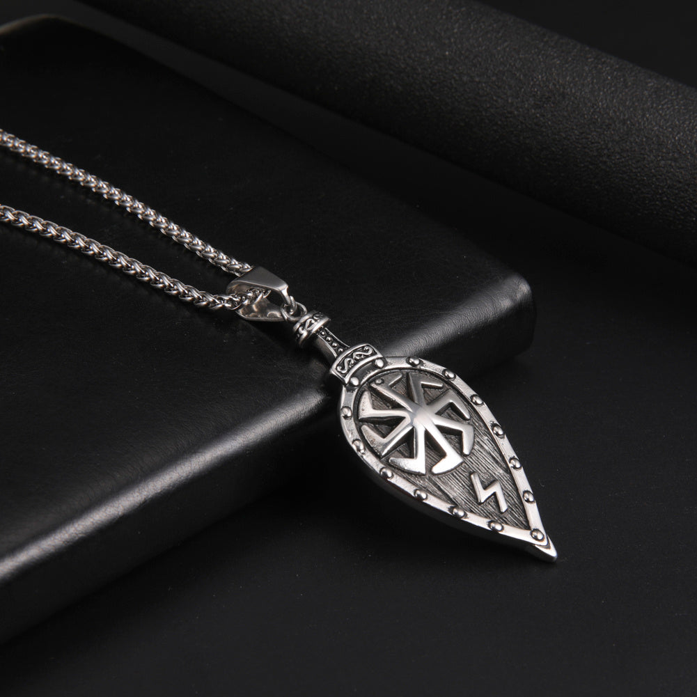 Leaf-Shaped Stainless Steel Sowilo Compass Pendant for the Viking in you