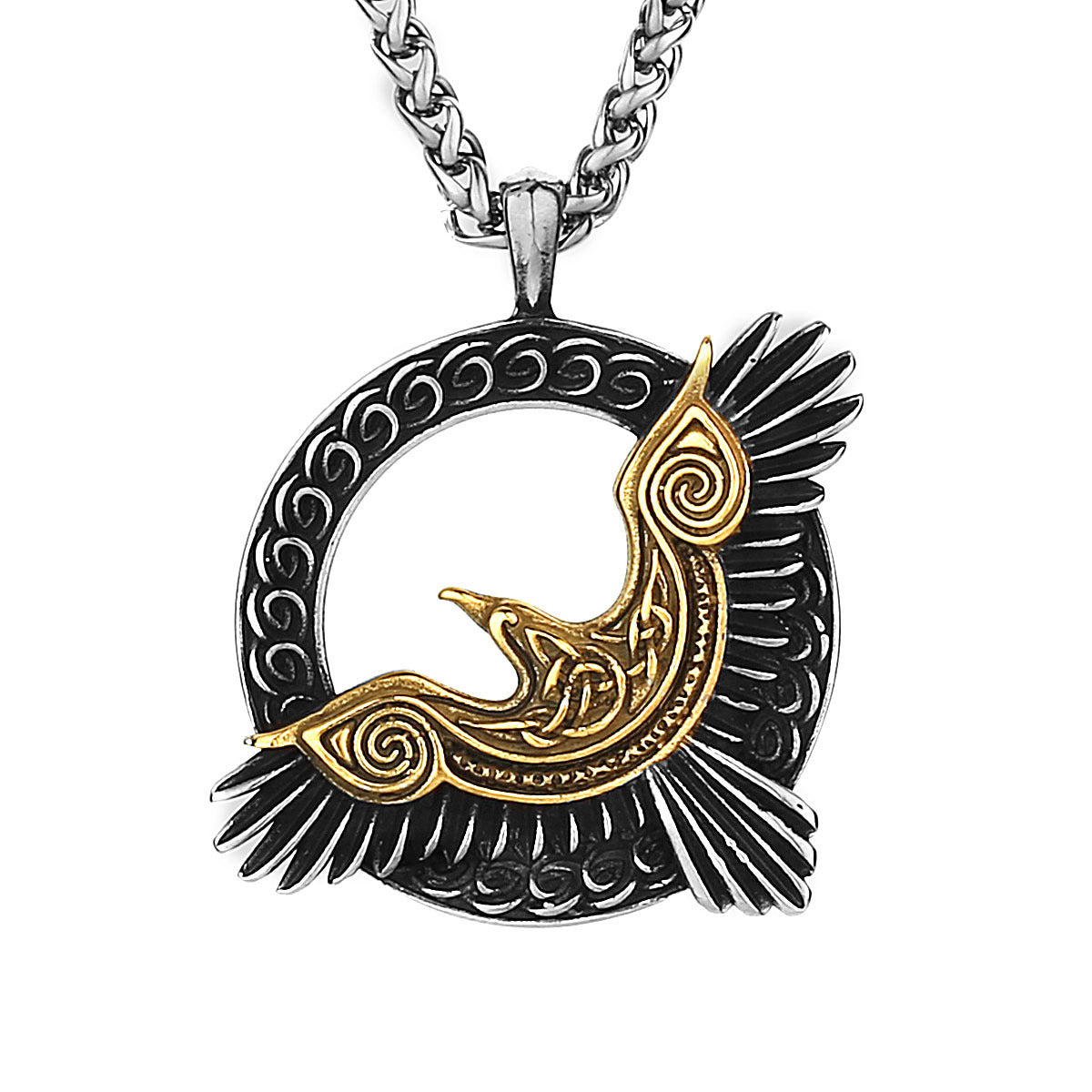 Nordic Viking Odin Raven Necklace – Titanium Steel Pendant with Retro Norse Mythology Design