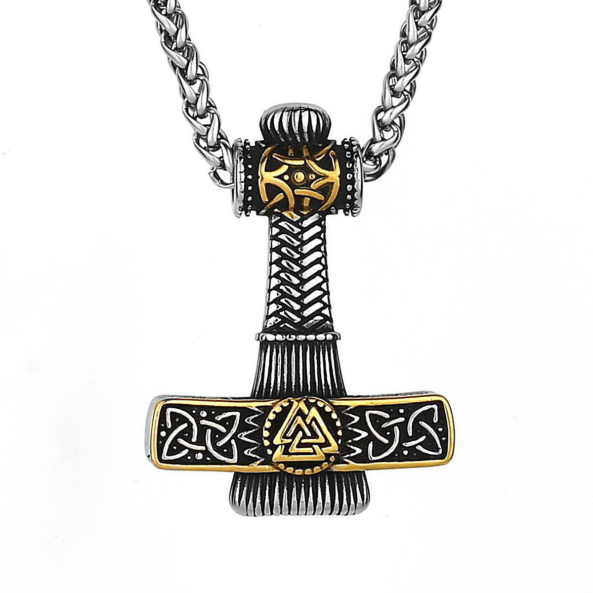 Thor's Hammer Necklace with Intricate Knotwork: A Symbol of Strength and Resilience