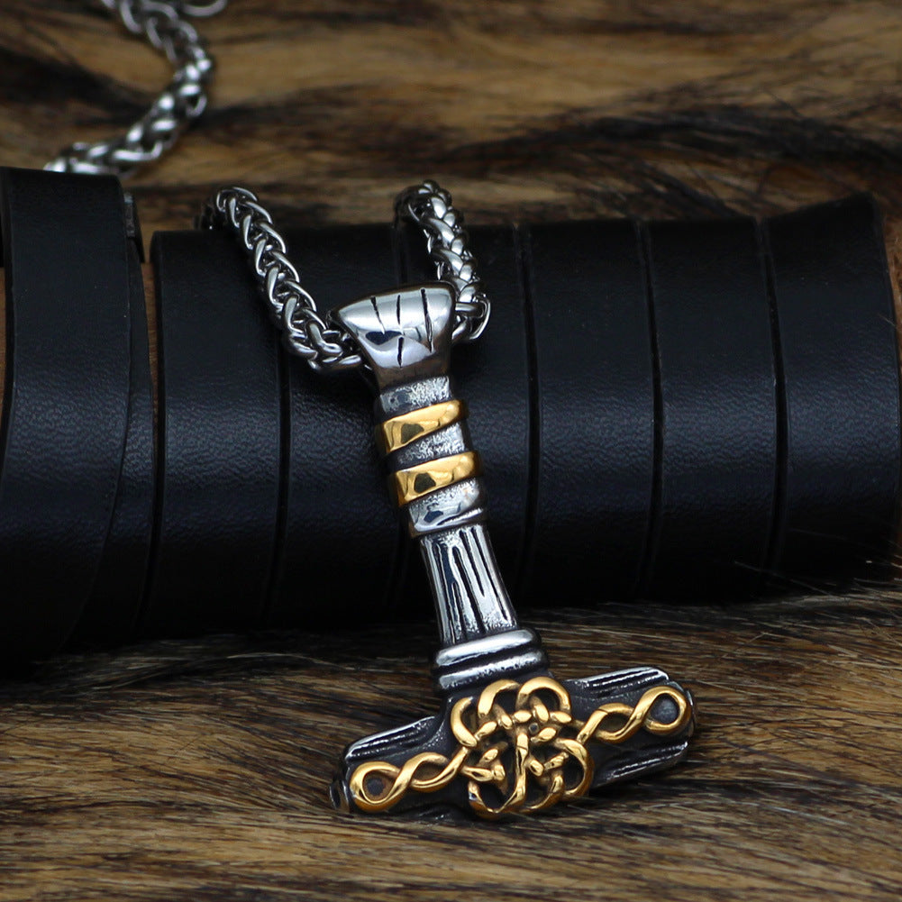 Thor's Hammer Necklace, Vintage Looking with Knotwork