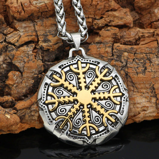 Stainless Steel Helm of Awe Magnetic Pendant Necklace – Removable Viking Symbol of Protection and Power, Perfect for Norse Mythology Enthusiast