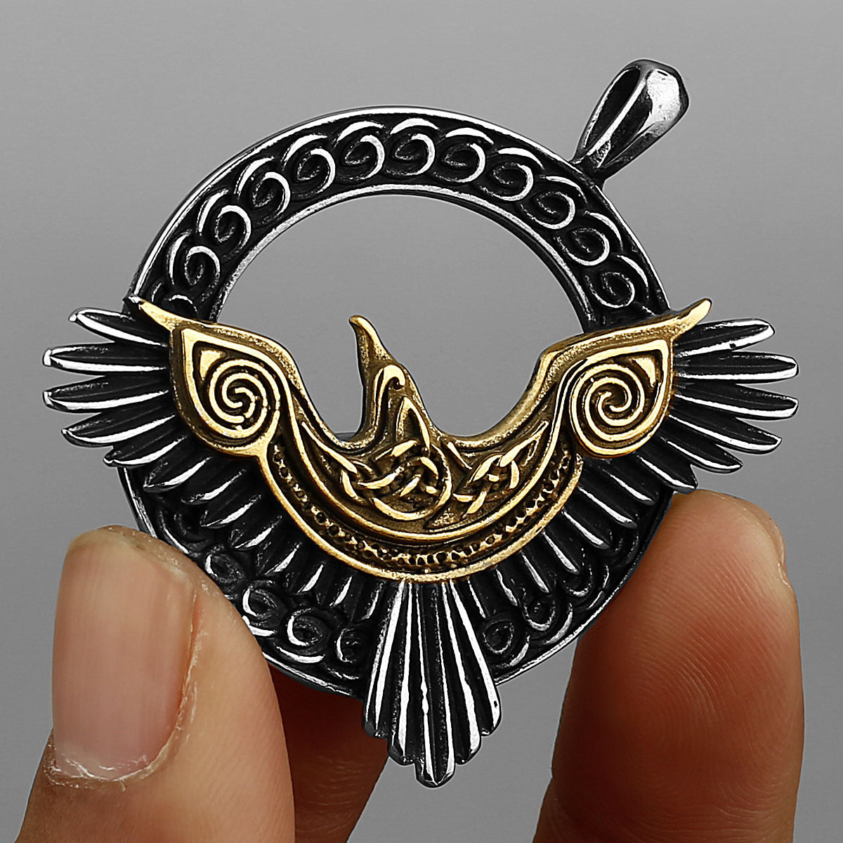 Nordic Viking Odin Raven Necklace – Titanium Steel Pendant with Retro Norse Mythology Design