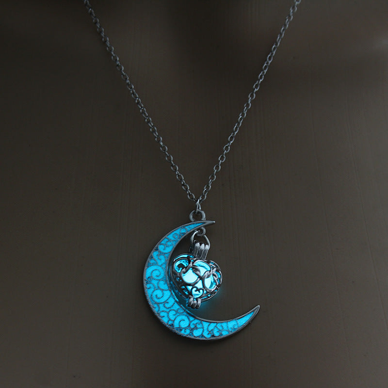 Moon Glow in the Dark Silver Plated Moon Locket Necklace