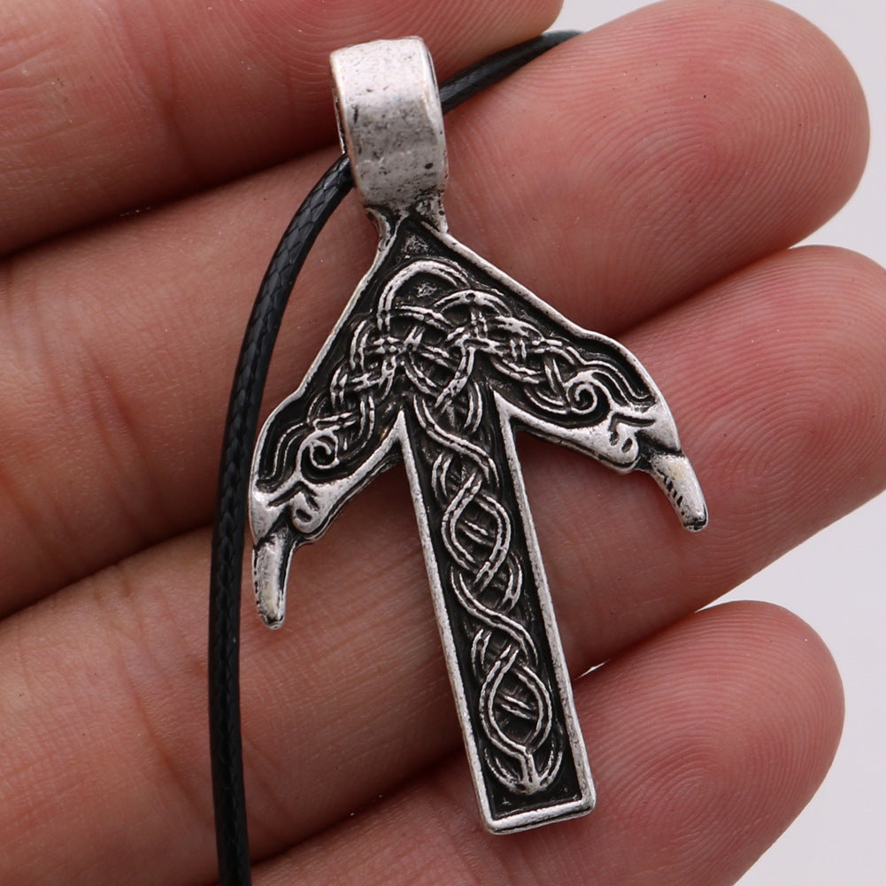 Tyr's Rune with Ravens Pendant Necklace