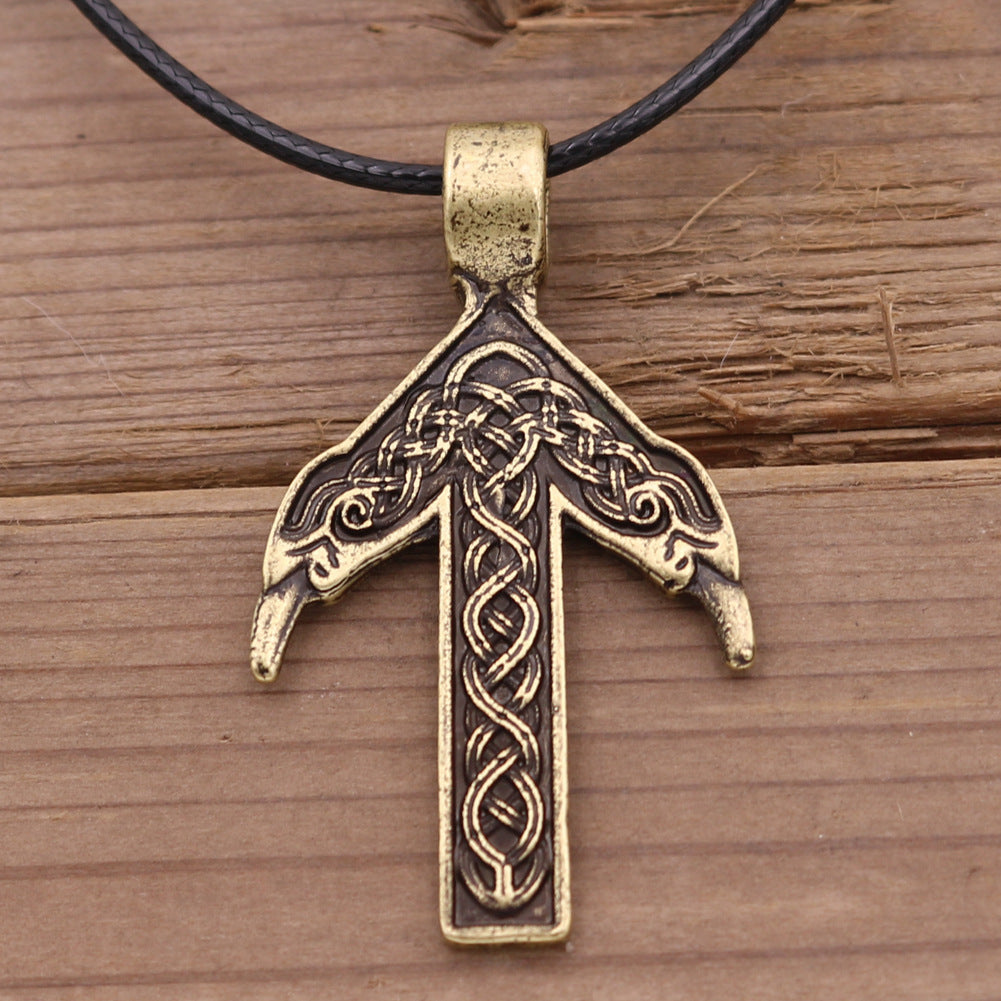 Tyr's Rune with Ravens Pendant Necklace