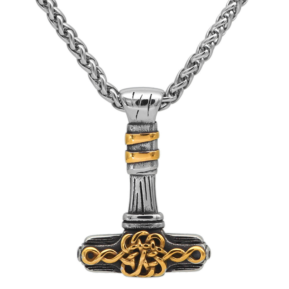 Thor's Hammer Necklace, Vintage Looking with Knotwork