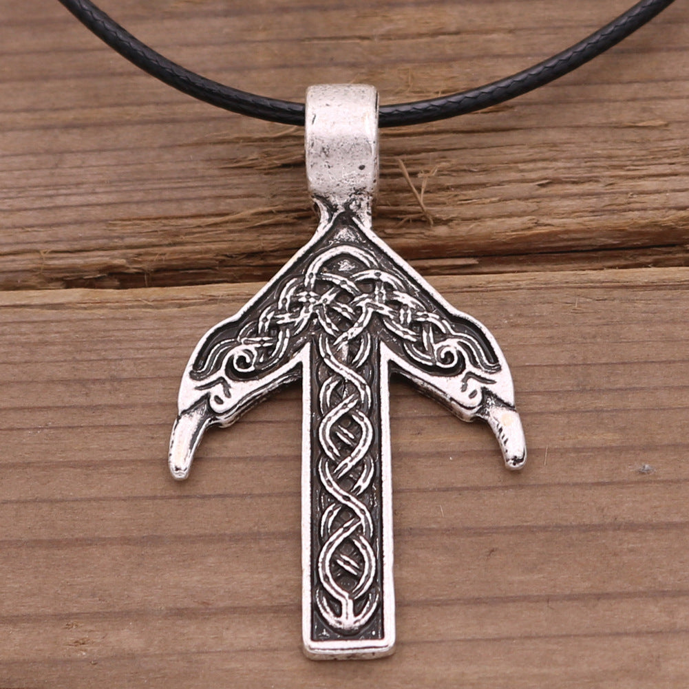 Tyr's Rune with Ravens Pendant Necklace