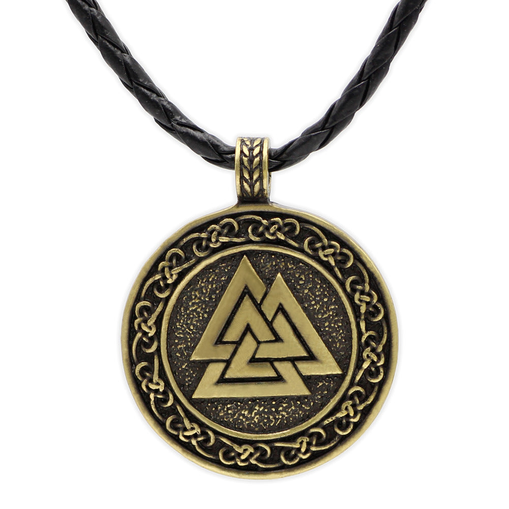 Valknut Pendant Necklace – Alloy Steel Norse Symbol on Leather Cord for a Bold Viking Look