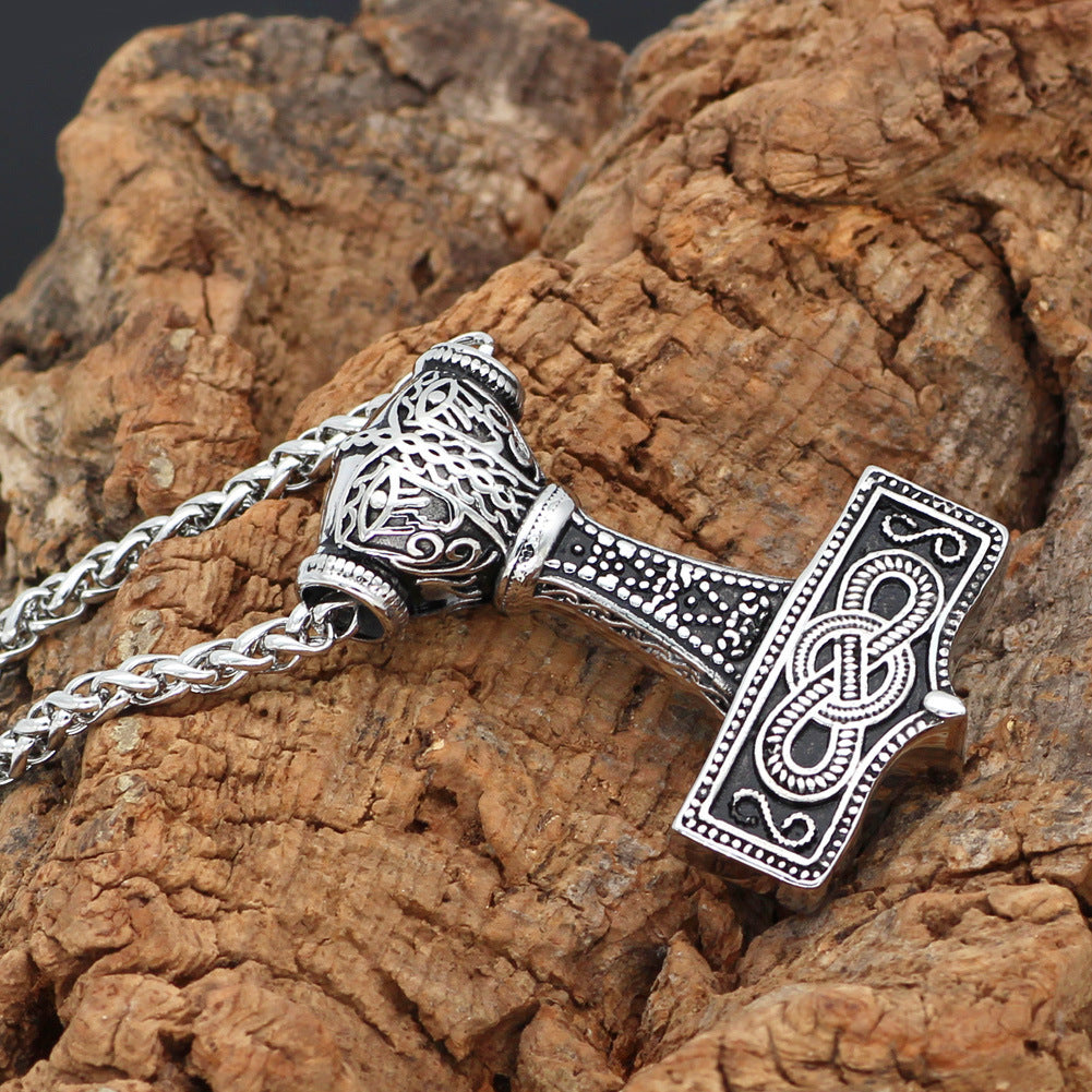 Stainless Steel The Mjolnir Pendant With Knot work