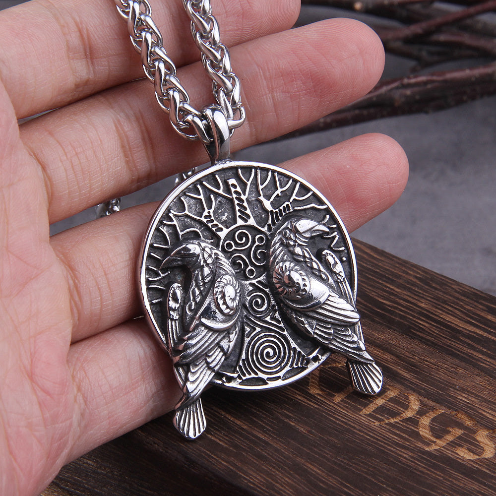 Vintage Norse Mythology Viking Odin Raven Pendant