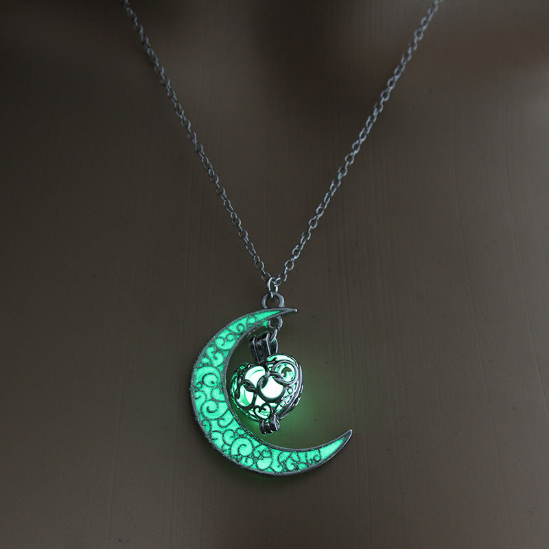 Moon Glow in the Dark Silver Plated Moon Locket Necklace