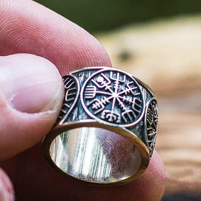 Invoke the Power of Ancient Symbols with Our Helm of Awe Viking Ring!