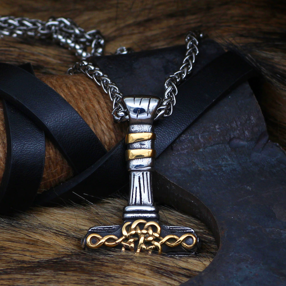 Thor's Hammer Necklace, Vintage Looking with Knotwork