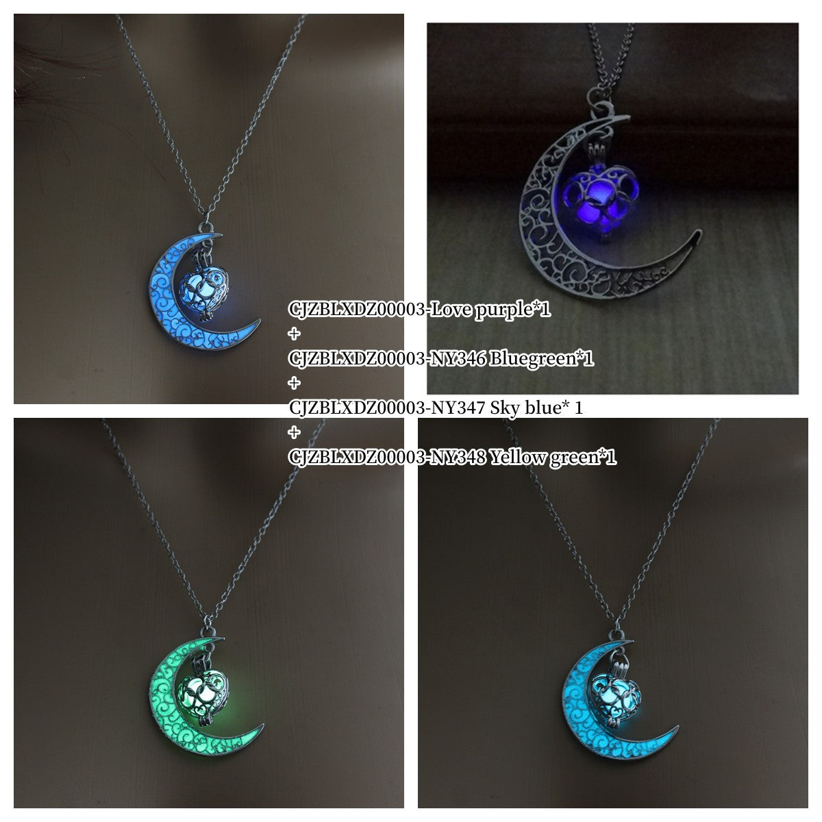 Moon Glow in the Dark Silver Plated Moon Locket Necklace